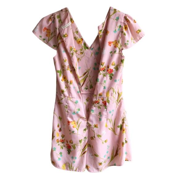 Copper Key Floral Print Romper Size S Faux Wrap Short Flutter Sleeves Outfit - Picture 11 of 12